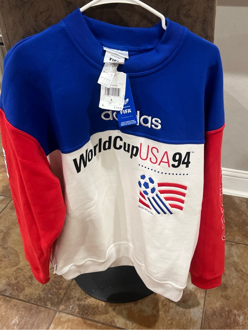adidas Colorblock World Cup USA 94 Crewneck - Blue/White/Red